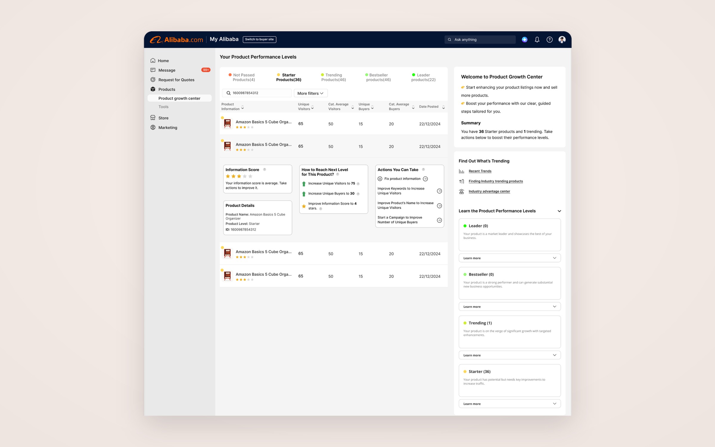 Alibaba.com Seller platform screens